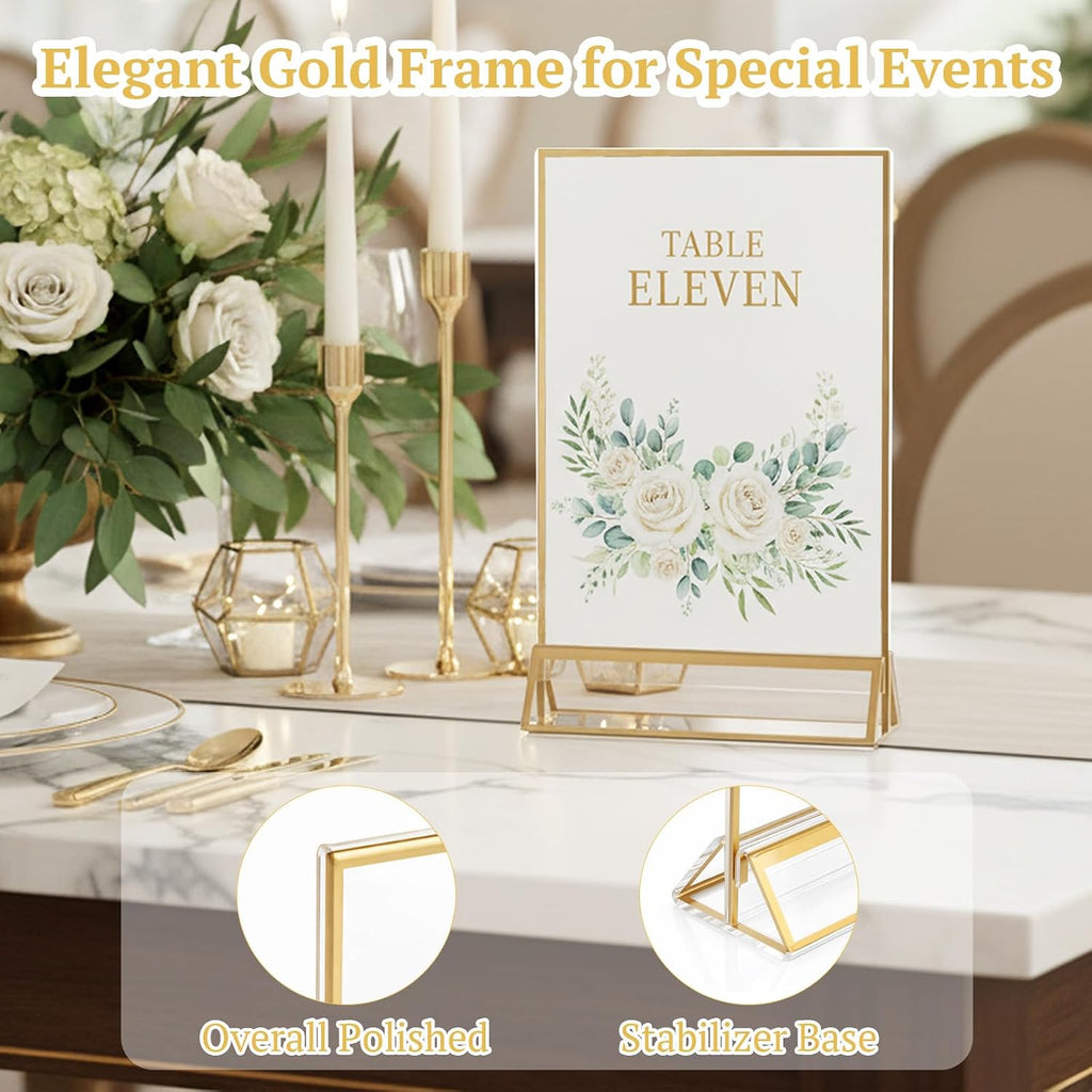 12 Pack 5x7 Gold Acrylic Sign Holders, Double-Sided Tabletop Stand