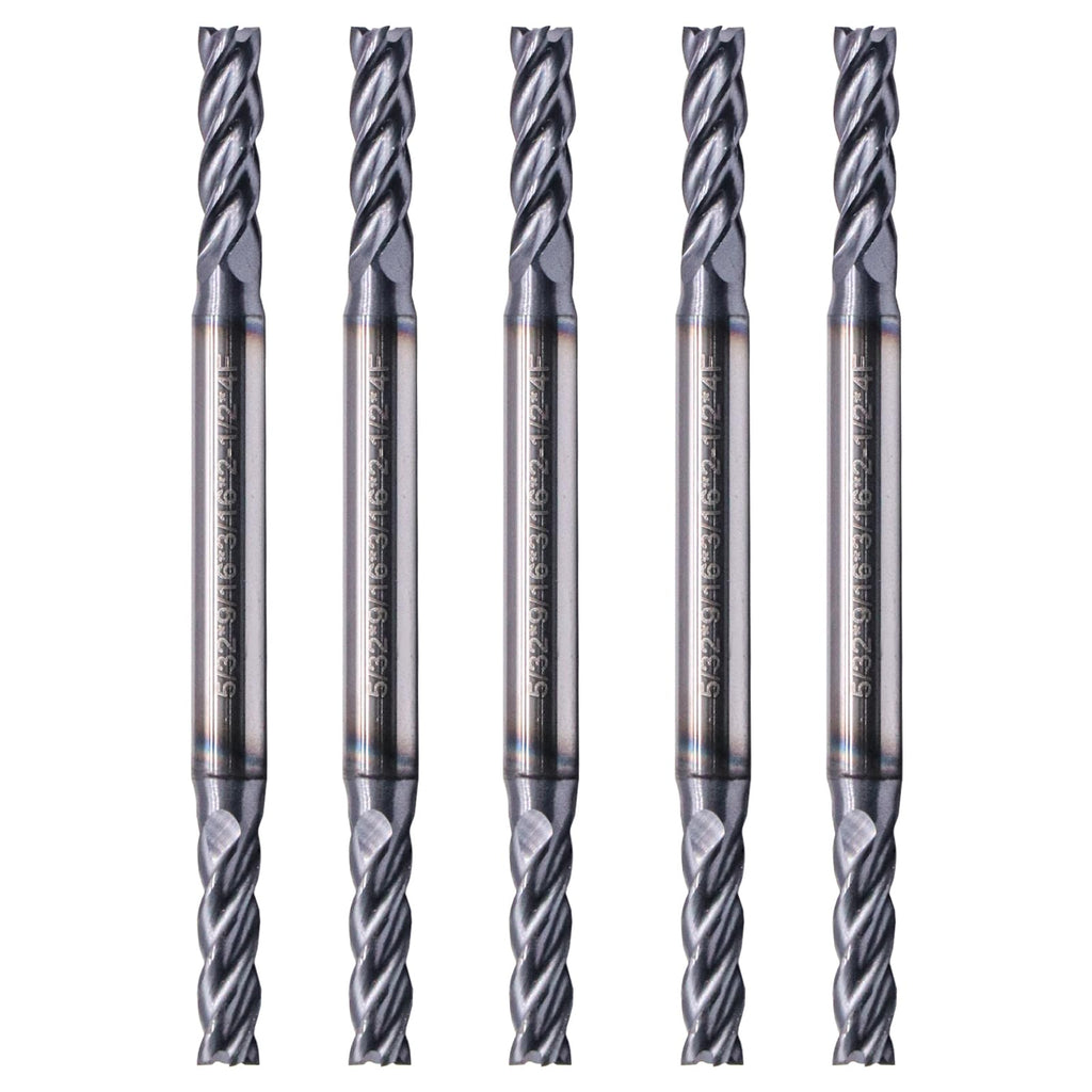 5Pcs 5/32" 4 Flute Solid Carbide Square End Mill, Double End, AlTiN Coated