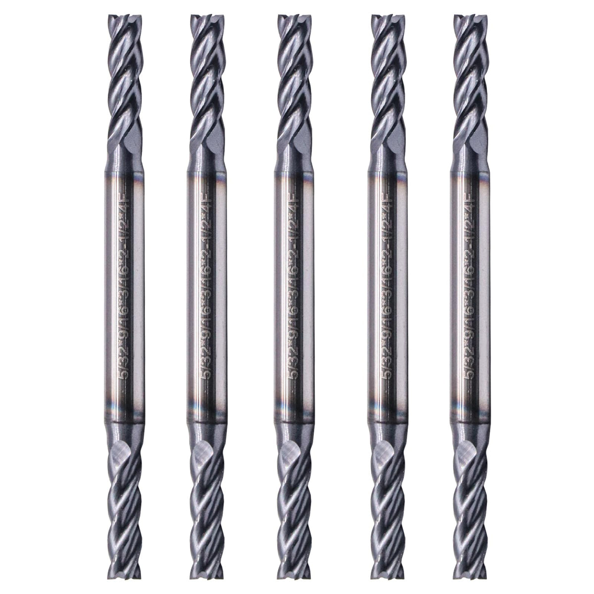 5Pcs 5/32" 4 Flute Solid Carbide Square End Mill, Double End, AlTiN Coated