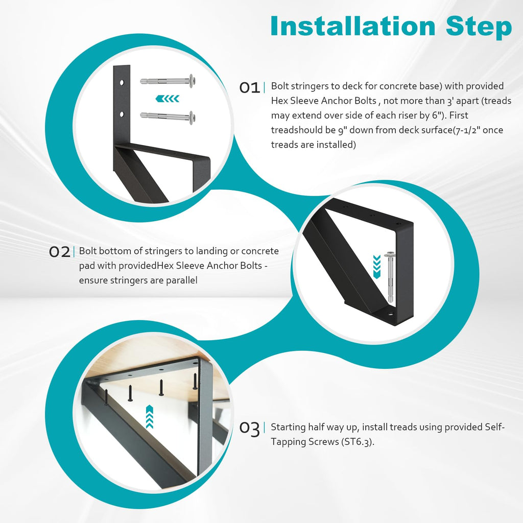 Stair Stringer 10 Step for 81in Deck Height,2 Pcs,Black