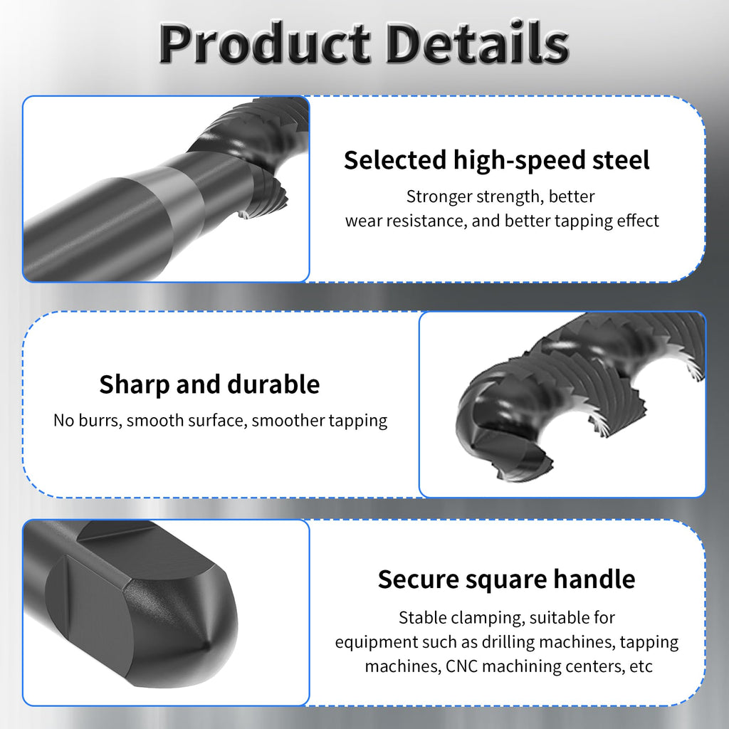 FOCMKEAS 2 Pcs M6x1.0 Spiral Flute Tap, HSS Nitriding, Pointed End, H2