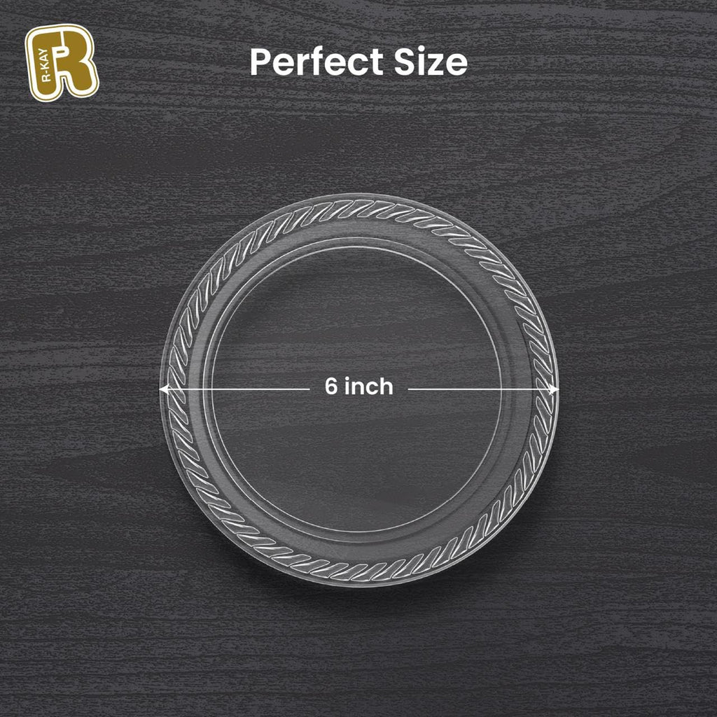 100 Pack 6 Inch Clear Plastic Plates - Heavy Duty Small Dessert Plates - Microwavable Small Appetizer Plates