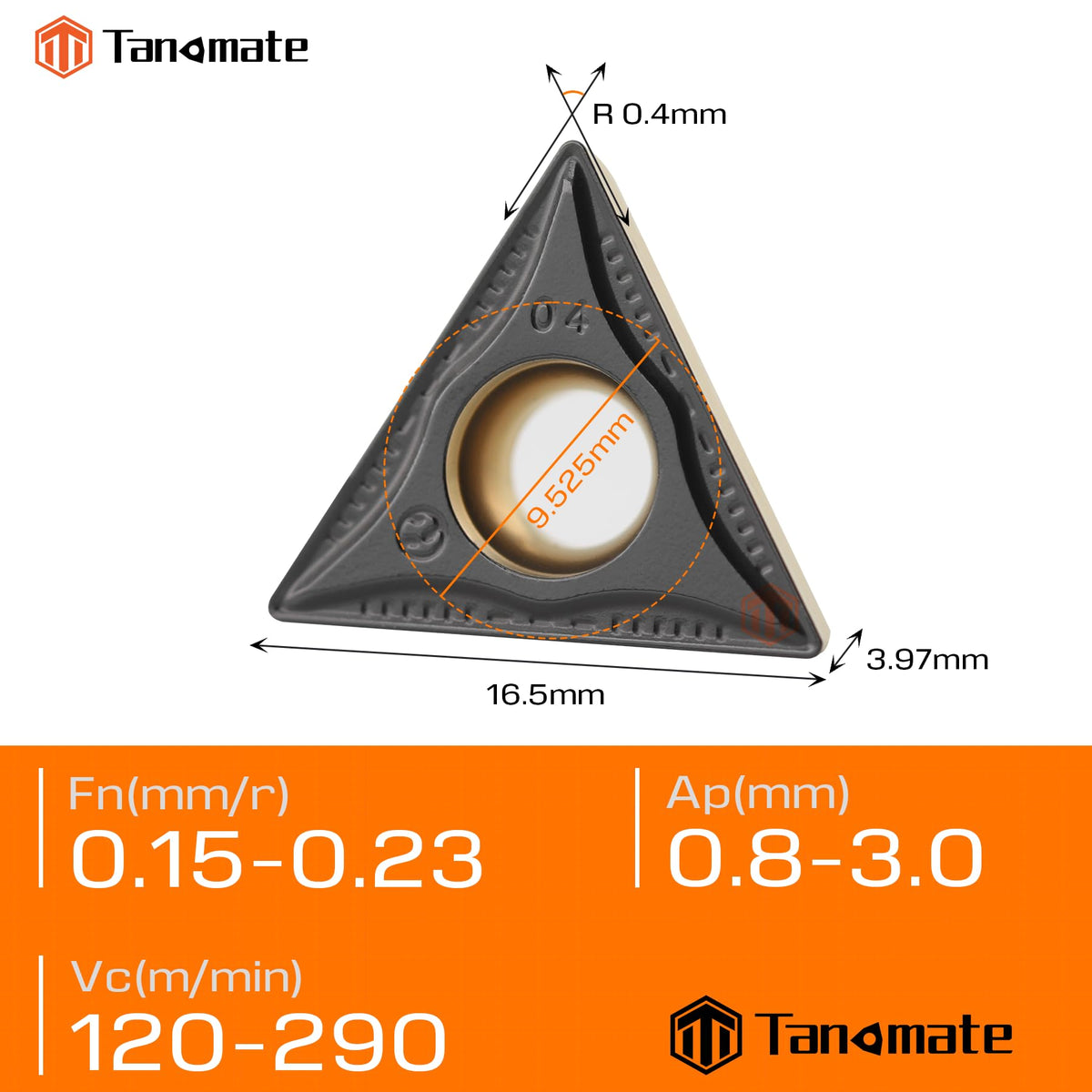 Tanomate Turning Inserts TCMT32.51(TCMT16T304) for Steel Semi-Finish 10 Pcs