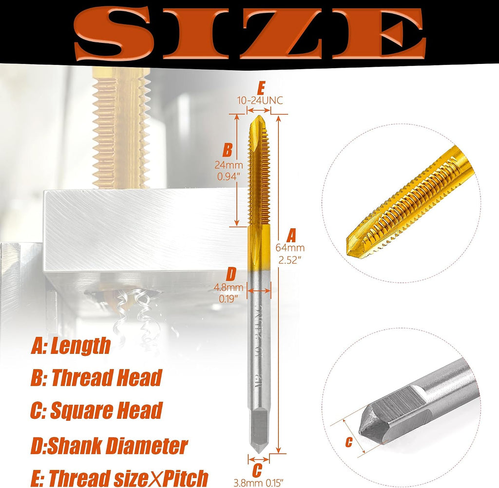 2Pcs 10-24 UNC Spiral Point Thread Tap for Stainless Steel and Metal