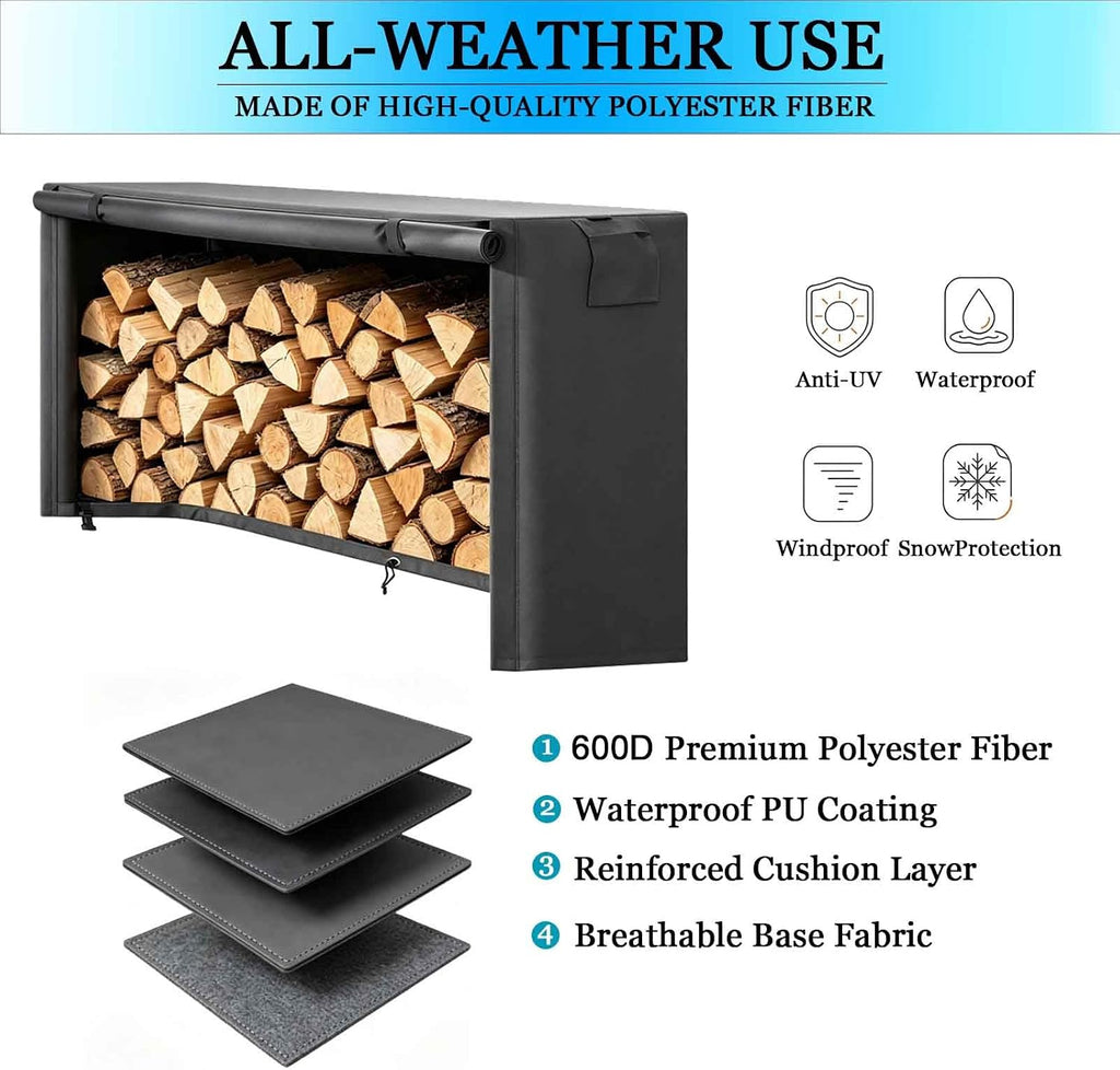 Outdoor Firewood Log Rack Cover, 4/5/6/8/10/12 FT Heavy Duty 600D Oxford Waterproof Weather Resistant Fire Wood