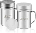 Stainless Steel Salt and Pepper Shakers Set, 14 OZ Seasoning Spice Shaker with Lid and Handle 127 Holes, Metal Dredge