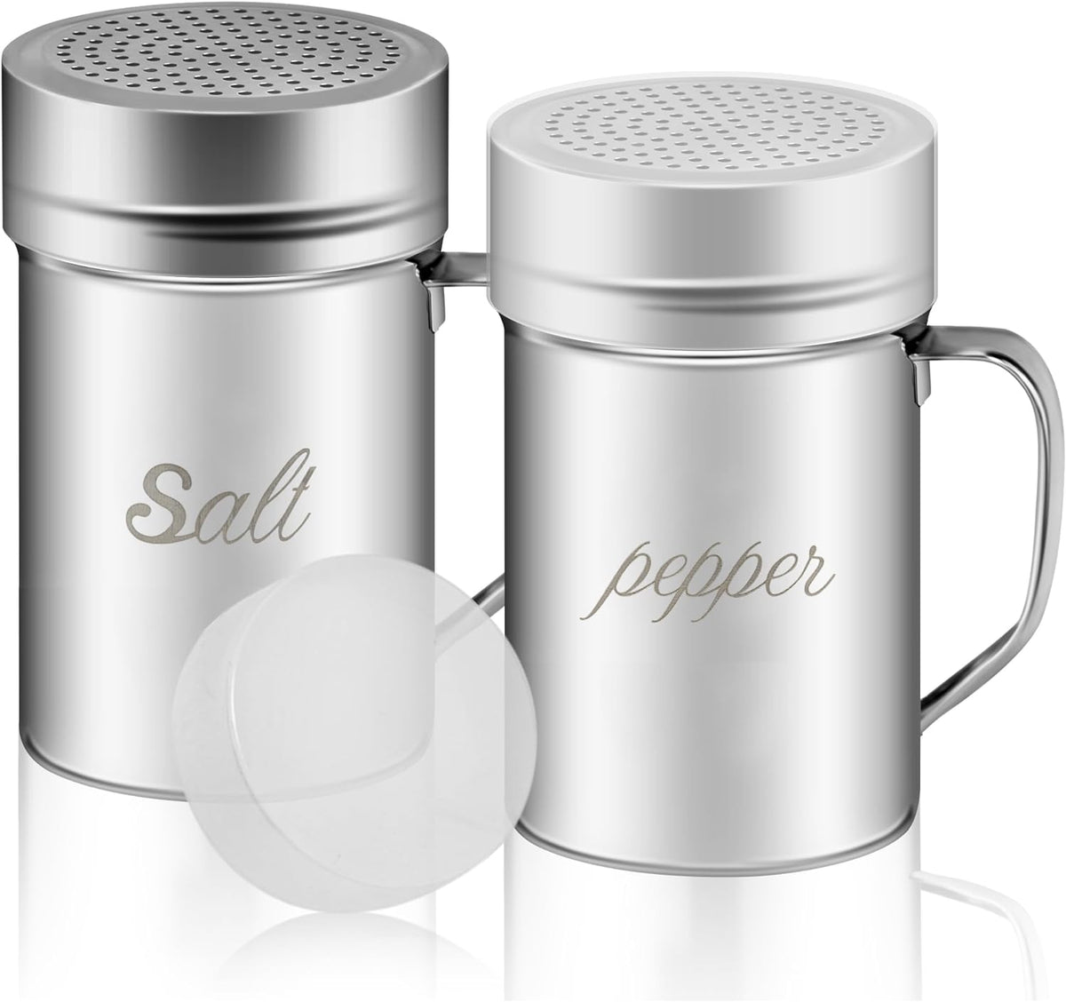 Stainless Steel Salt and Pepper Shakers Set, 14 OZ Seasoning Spice Shaker with Lid and Handle 127 Holes, Metal Dredge