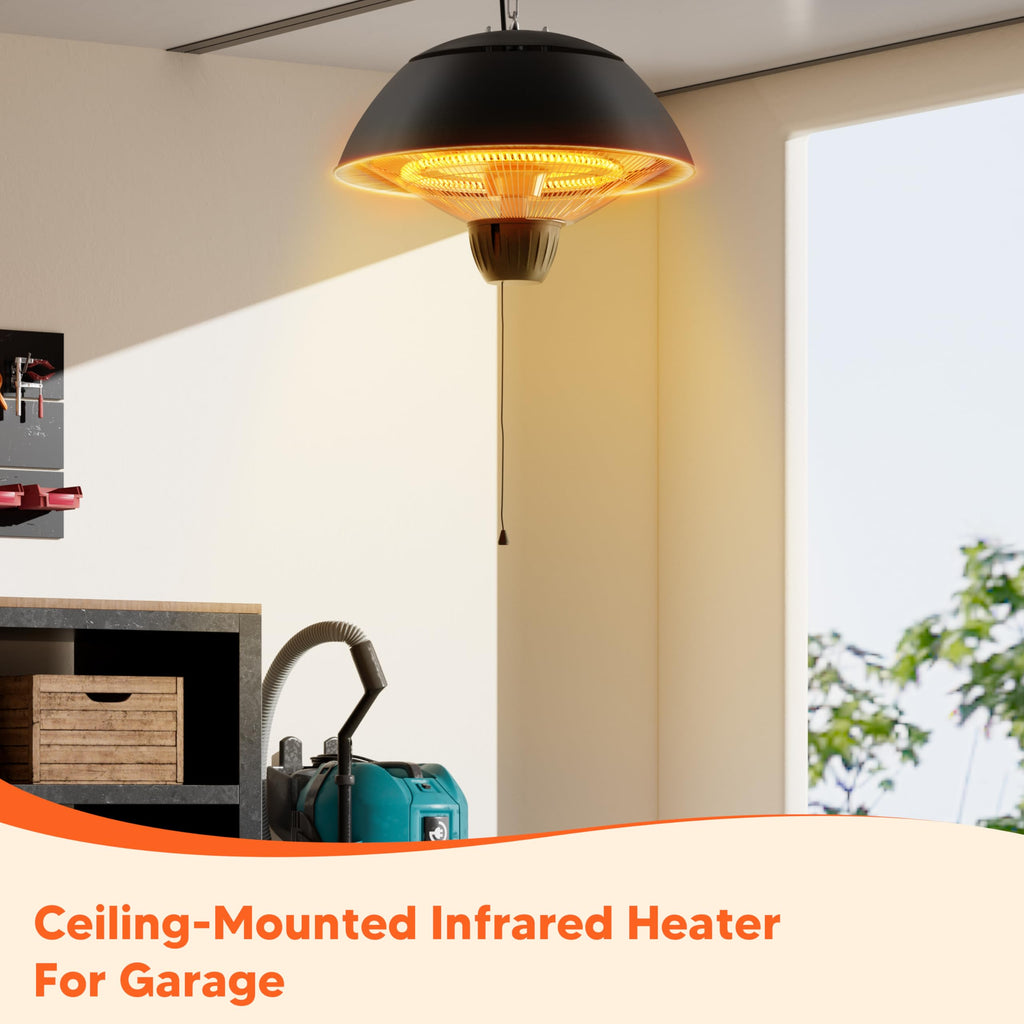1500W Electric Patio Heater, Outdoor Hanging Infrared Heater with Carbon Fiber Heating, Ceiling Mounted Heater for