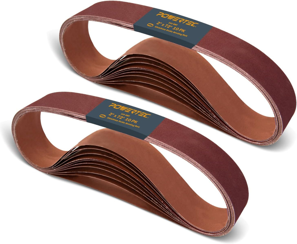POWERTEC 2 x 72 Inch Sanding Belts, 240 Grit Aluminum Oxide Grinding Belts for Belt Grinder, Wood & Paint Sanding, Metal Polishing, Knife Sharpening, 20PK (111530-P2)