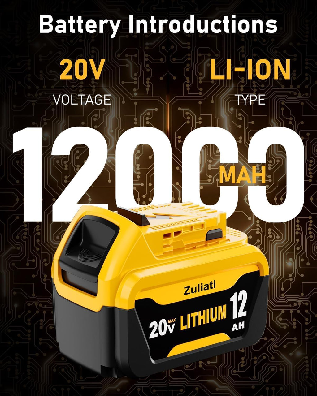 12Ah Replacement for Dewalt 20V Max Battery (Yellow-4PC)