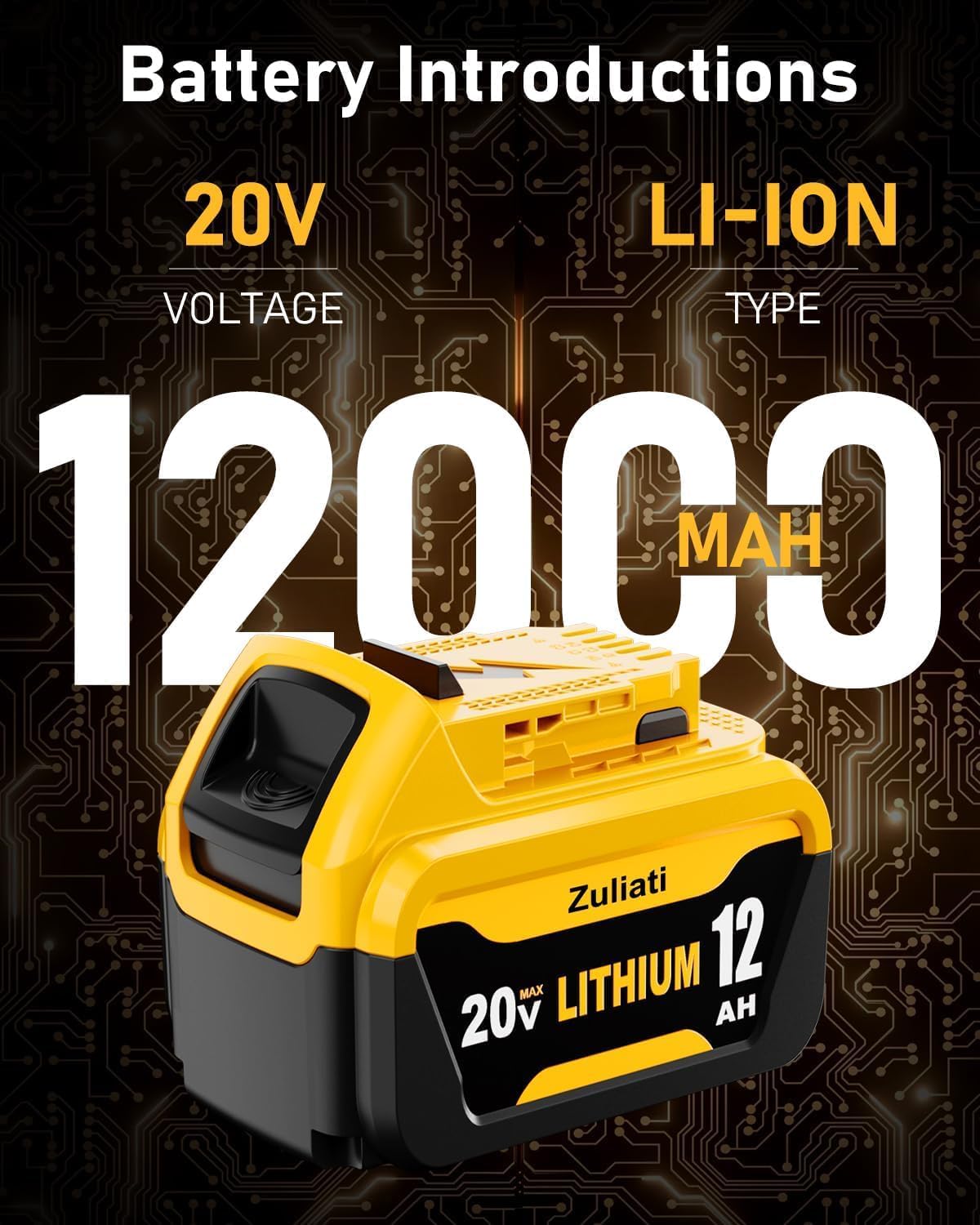 12Ah Replacement for Dewalt 20V Max Battery (Yellow-4PC)
