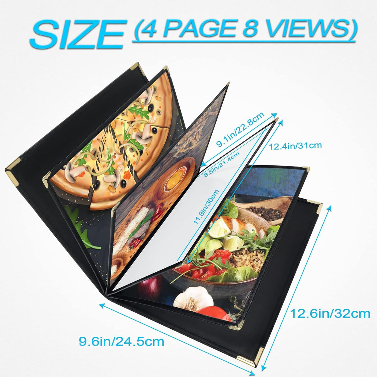 Menu Covers 8.5 X 11 Restaurant Menu Holders 4 Page 8 View, Black, 2 Pack