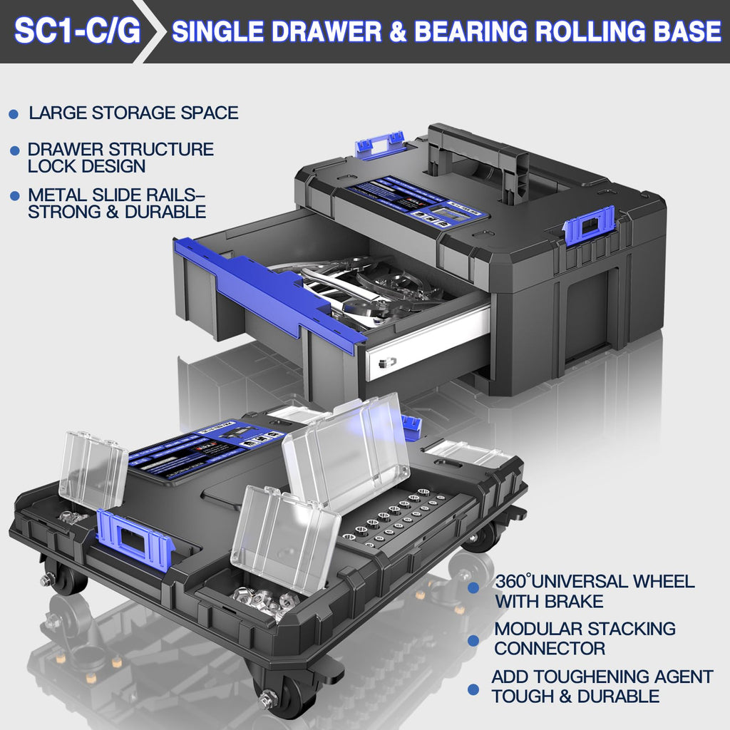 5 Tier Stackable Tool Box with Wheels, Rolling Tool Box Organizer