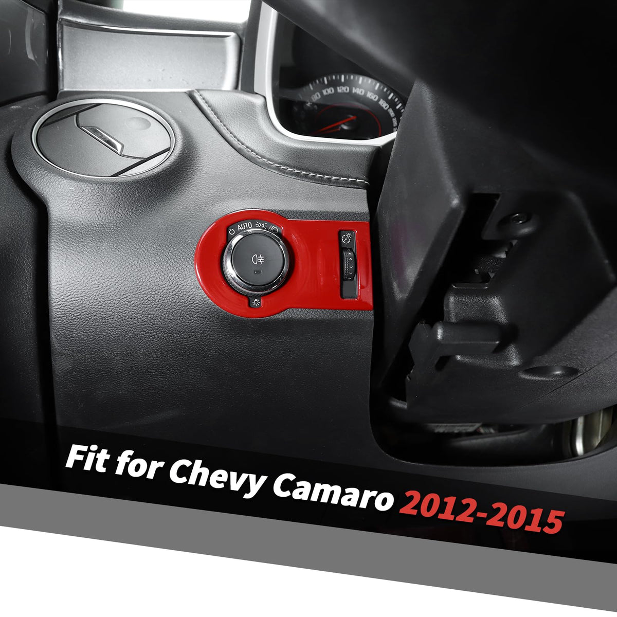 Jimen Compatible with 2012-2015 Chevrolet Camaro, Headlight Switch Frame Trim Cover Interior Accessories (Red)