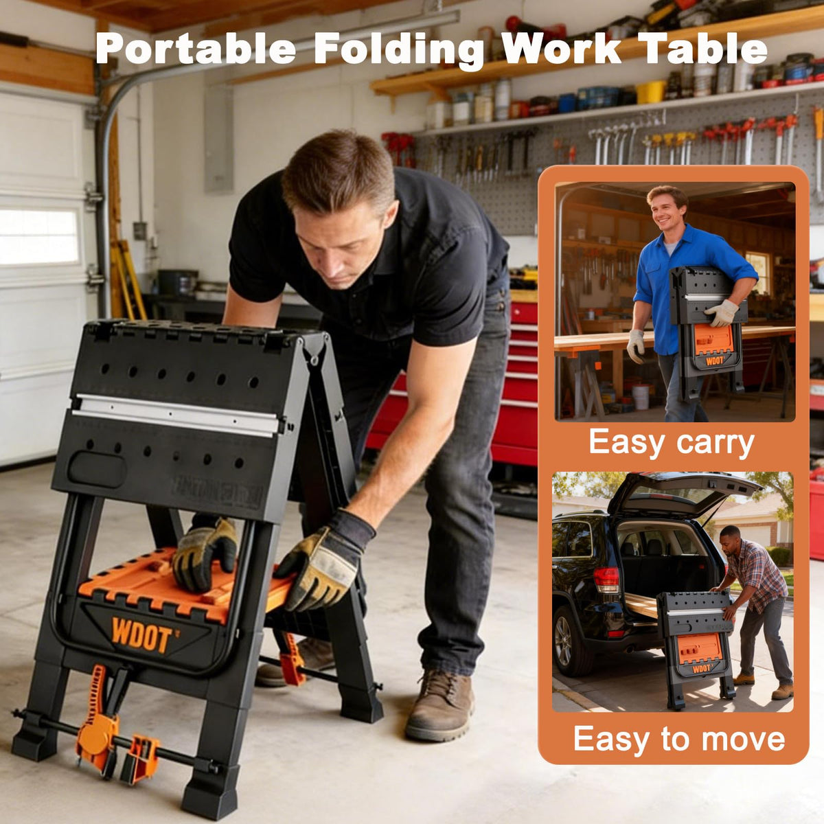 Portable Folding Work Bench Table 2-in-1 with 2 Clamps & 6 Bench Dogs
