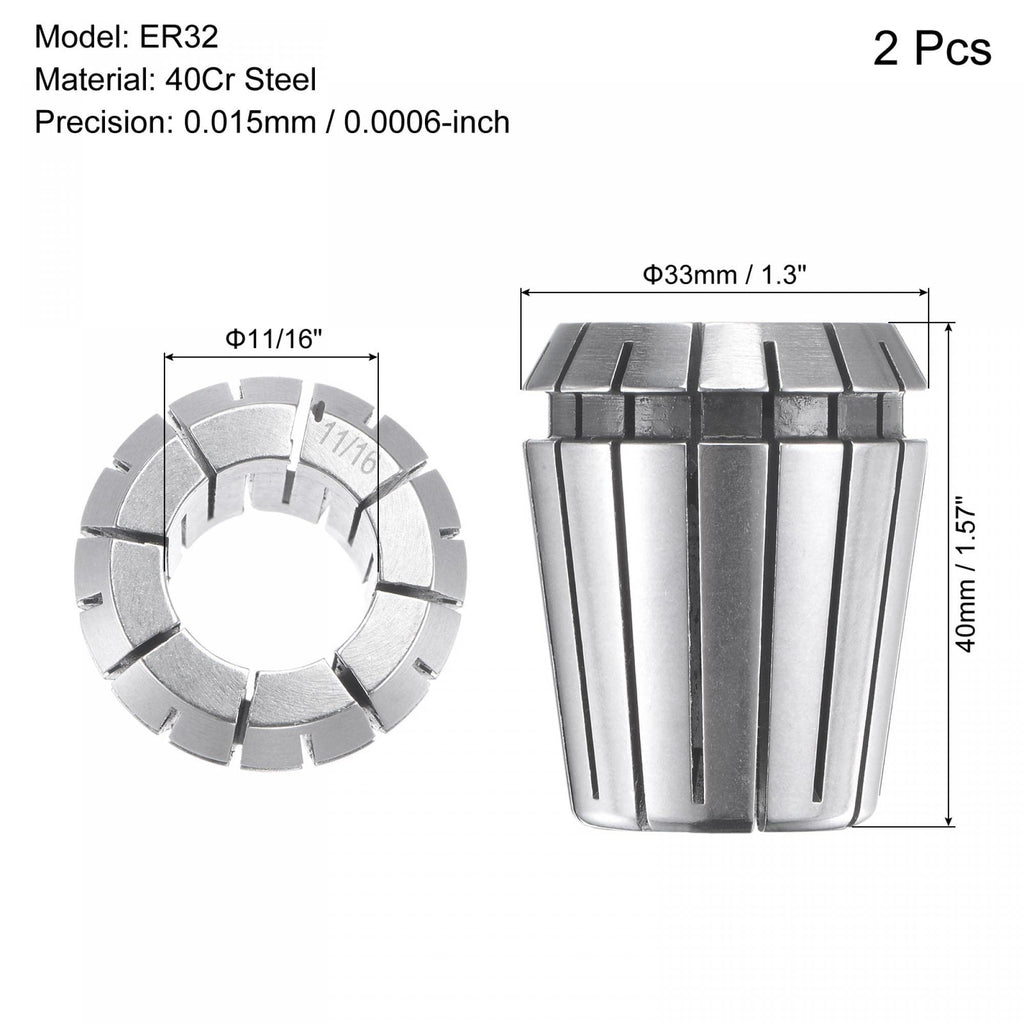 uxcell ER32 Spring Collet 11/16" Chuck for CNC Engraving Machine Lathe Milling Tool 2pcs