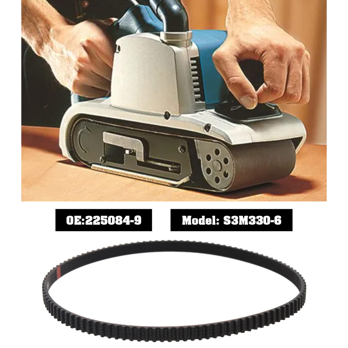eMagTech 2PCS Belt Sander Drive Belt Compatible with Makita 9404 9903 9920 225084-9 Belt Sander Synchro Belt Rubber Closed Loop Belt 330mm Circumference