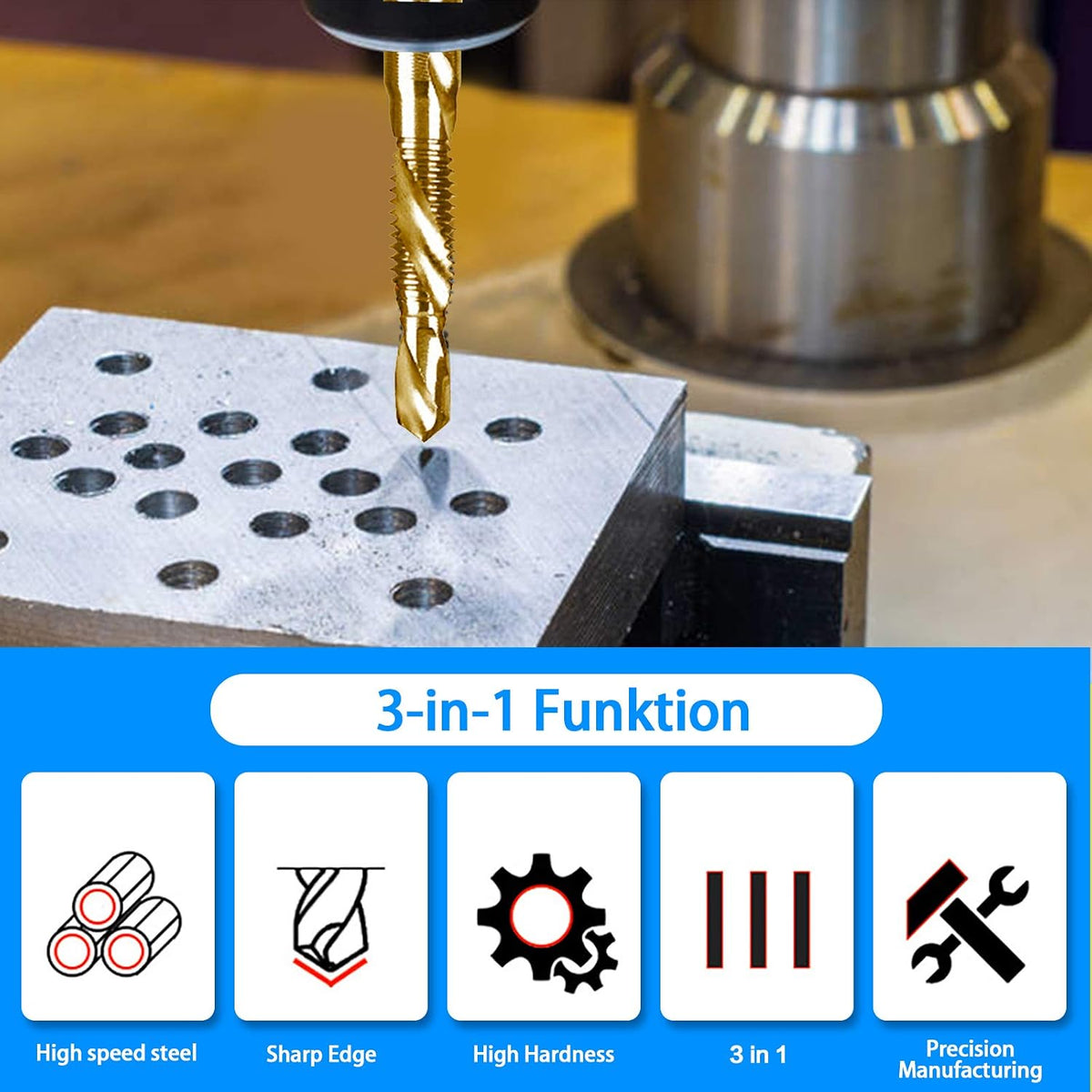 DKIBBITH 6-pc Metric M4 Combination Drill Tap Bit Set, M4*0.7 Thread Size, Titanium Coated High-Speed Steel, Ideal for Drilling and Threading in Soft Metal Wood and Plastic,1/4" Hex Shank