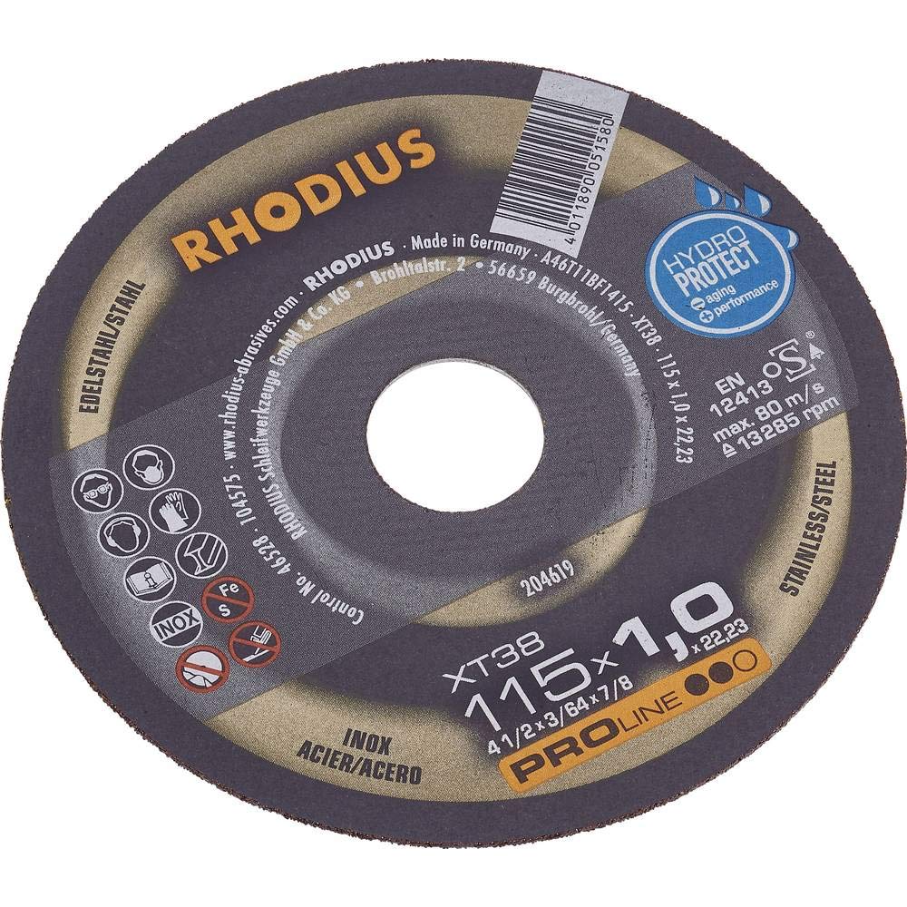 Rhodius Stainless Steel XT38PRO 115x1.0mm Xtra-Thin Flat Disc for Angle Grinder