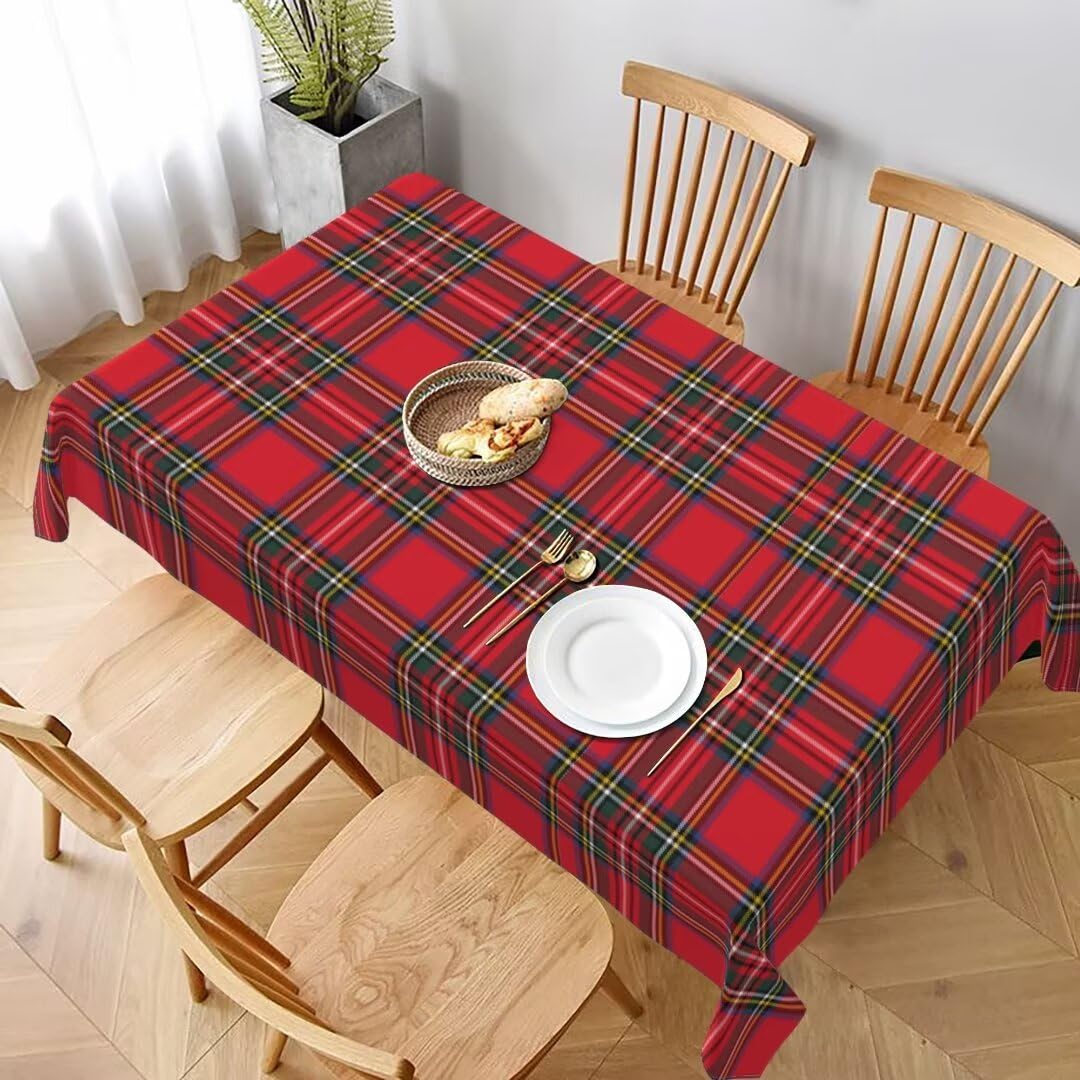 Christmas Tablecloth 60 x 84 Inch Rectangle Red Green Buffalo Plaid Tablecloth Dust-Proof Wrinkle Resistant Rustic