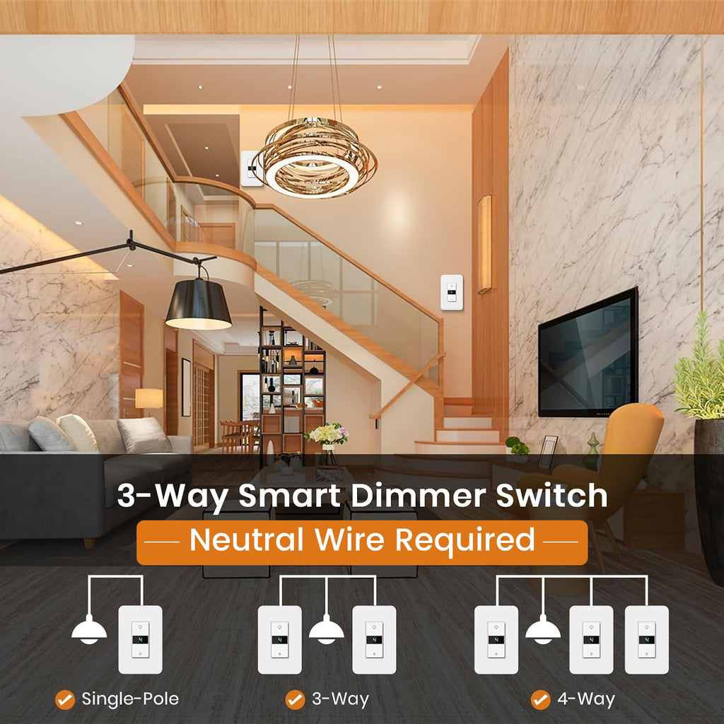 Smart Dimmer Switch 2Gang Digital Display Single-Pole 3Way Dimmer Smart Switch， 2024 New Model，Works with Siri, Alexa