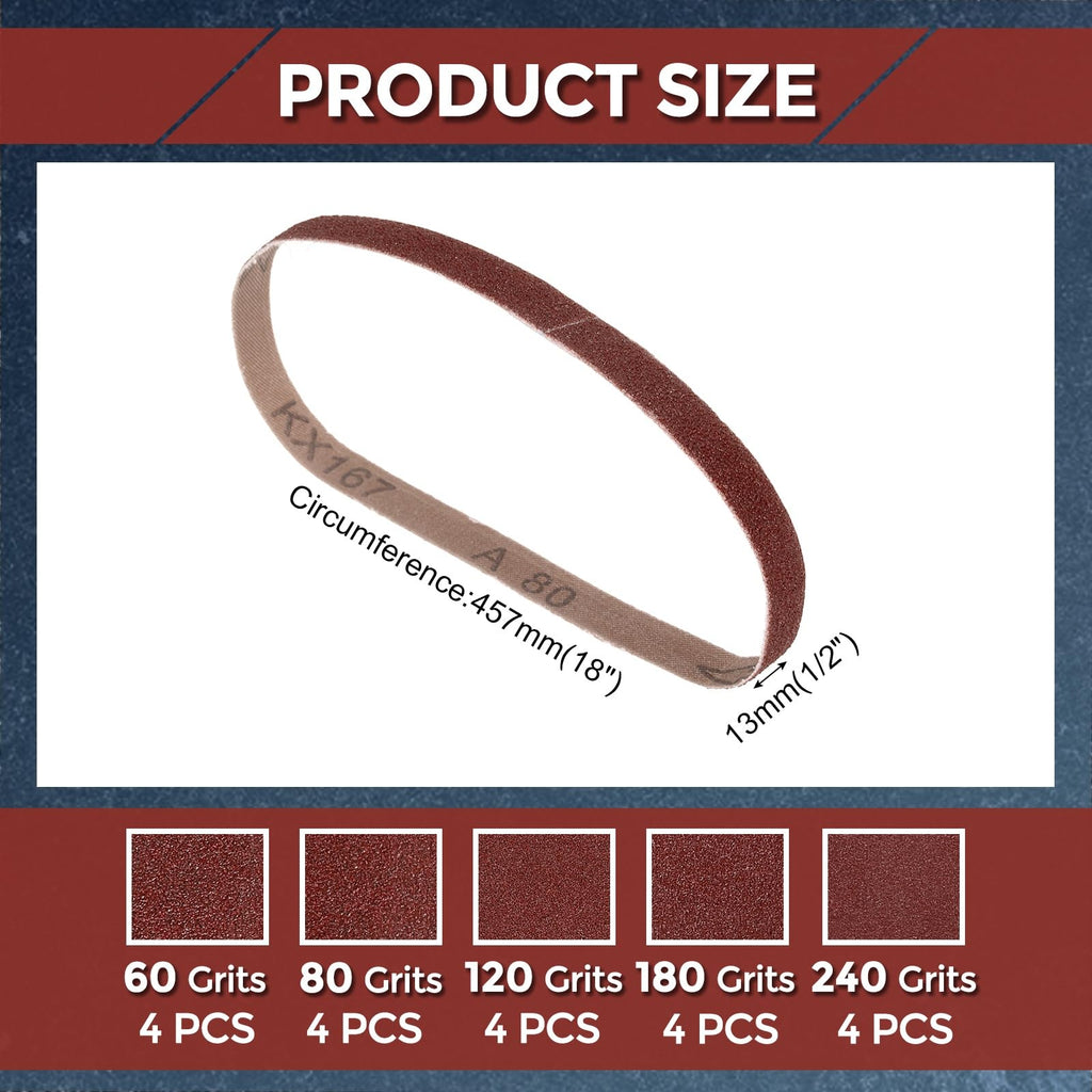Kozelo 20 Pcs Sanding Belts 1/2 x 18 Inch 60/80/120/180/240 Grit