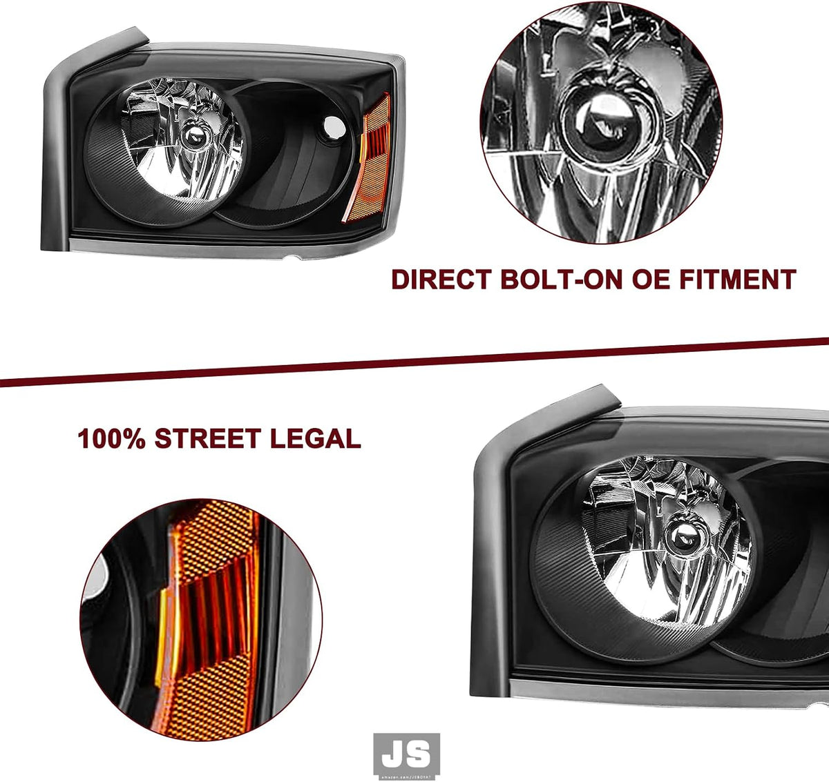 JSBOYAT Halogen Headlight Assembly for 2005-2007 Dodge Dakota