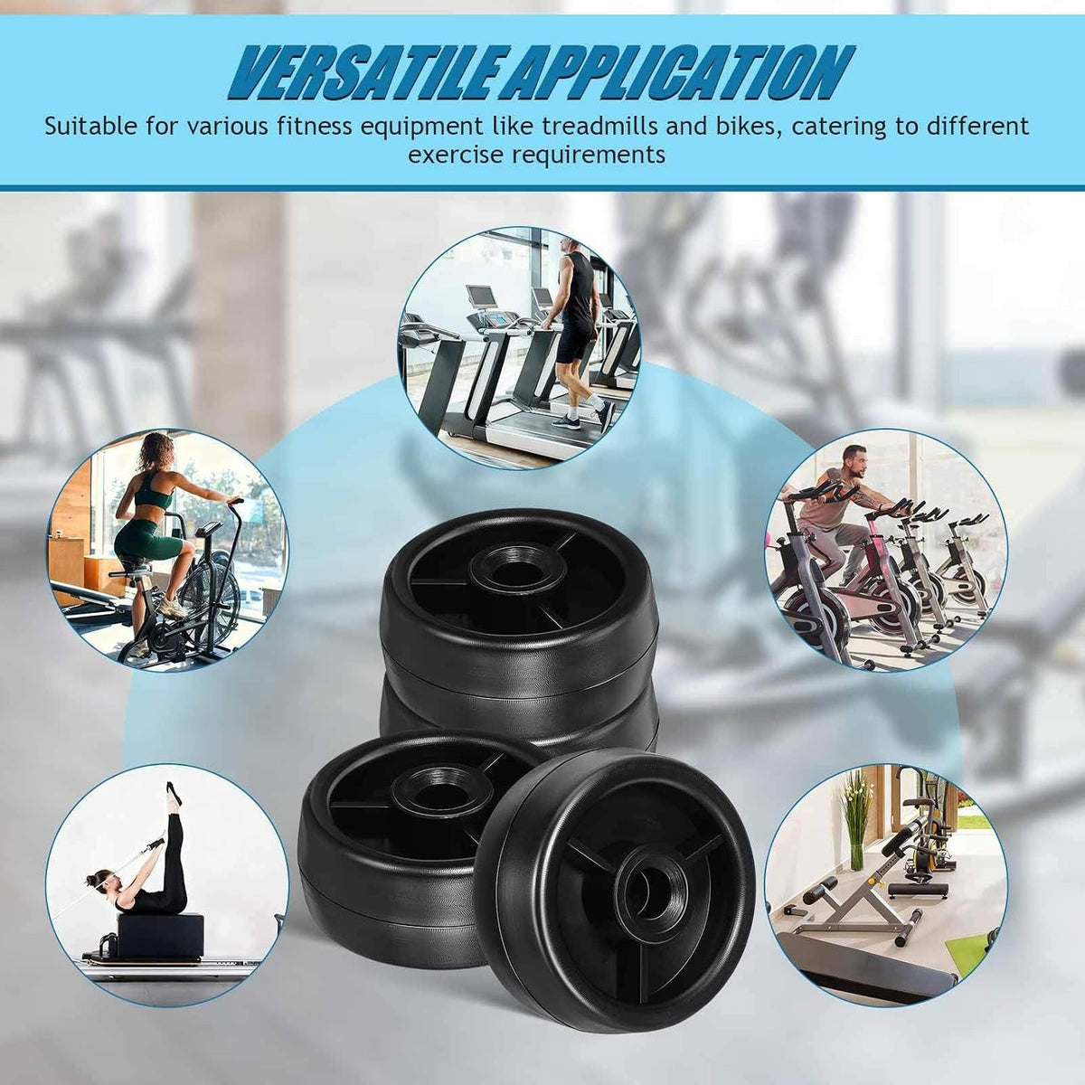 Universal Roller Wheels for Fitness Equipment, 4pcs Heavy Duty Caster Wheels Replacement for Treadmill Exercise Bike