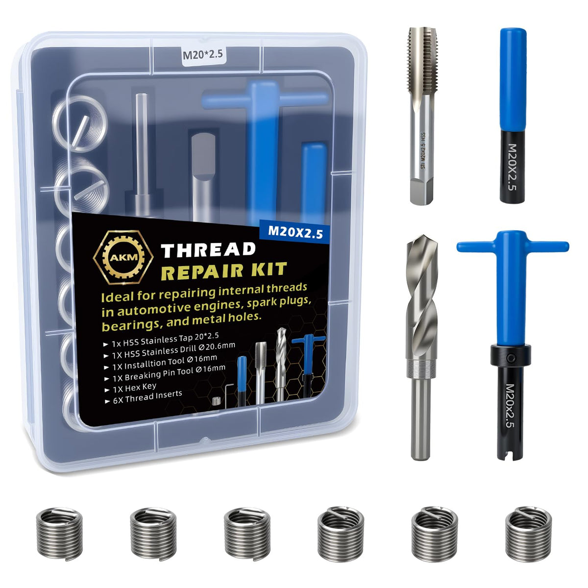 AKM 15PCS M20*2.5 Metric Thread Repair Kit