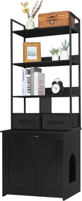 Cat Litter Box Enclosure, 3 Storage Shelves and 2 Drawers, 61.8" H