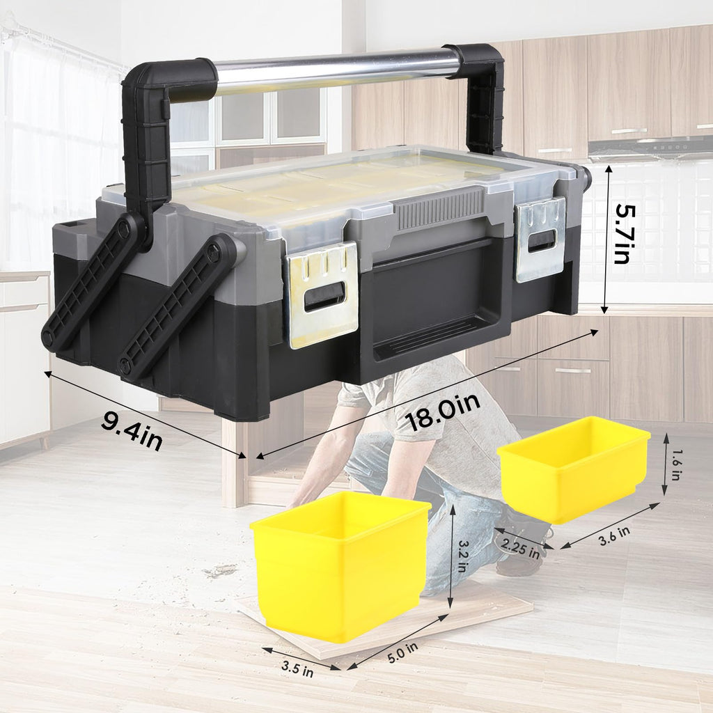 18 Inch Portable Plastic Cantilever Tool Box Organizer with Removable Compartments, Great Organization and Storage