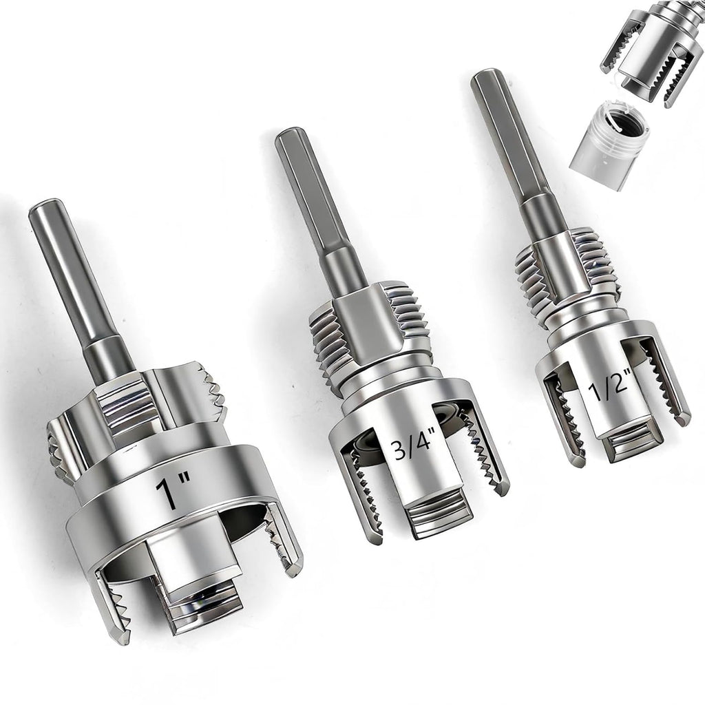PVC Pipe Threader Set, 3PCS Integrated Pipe Threading Tool for 1/2" 3/4" 1"