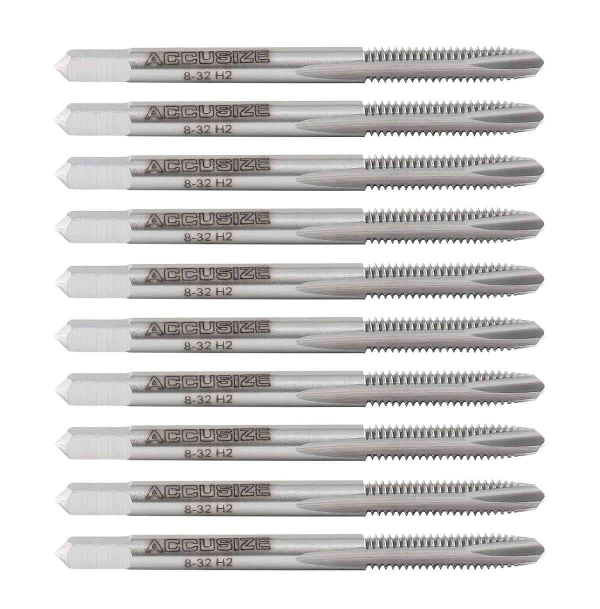 Accusize Spiral Point Tap 8-32NC H2 HSS 2-Flute, 10 Pc Set