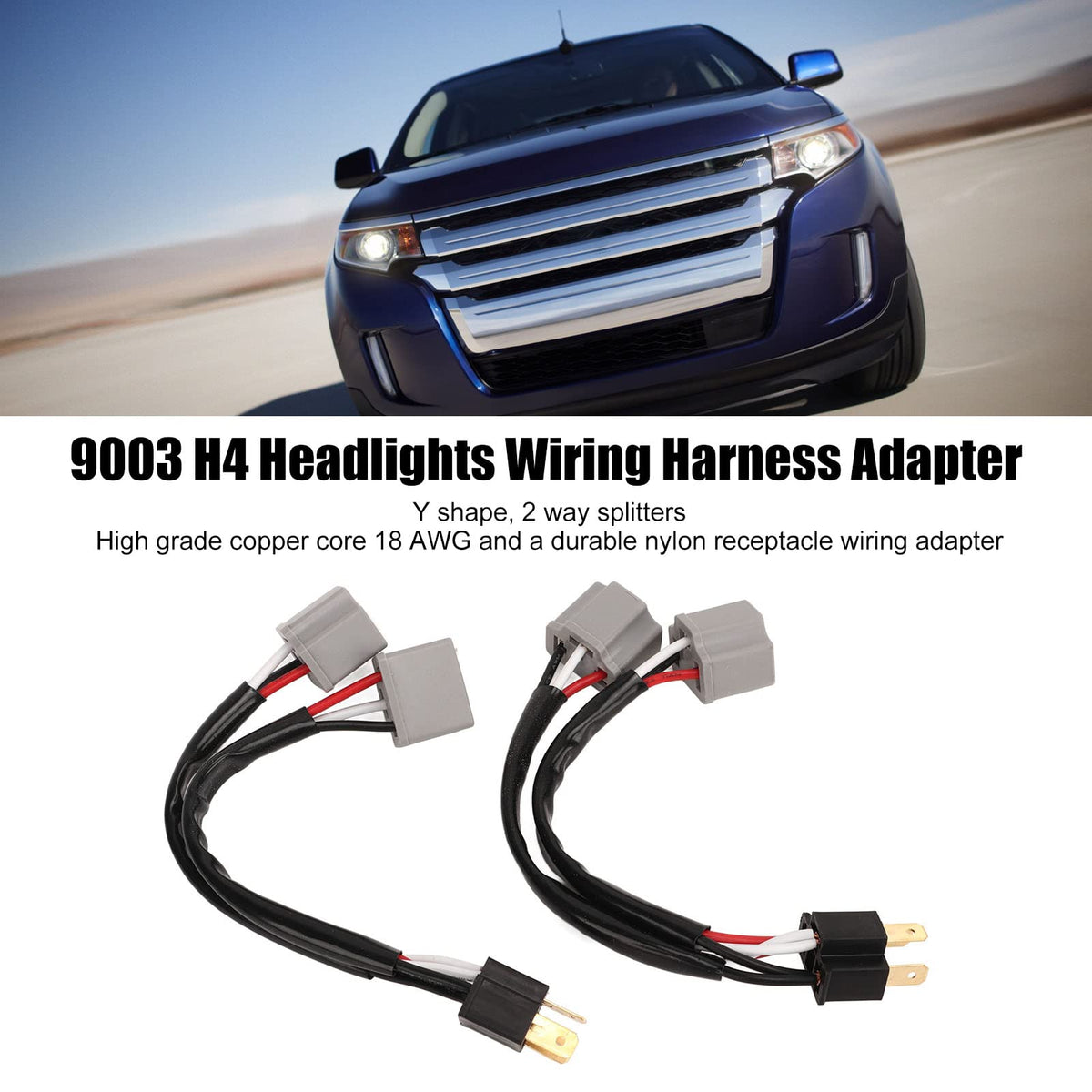 Cunyuer 2 PCS 9003 H4 Headlights Wiring Harness Adapters, 2 Way Headlight Splitter Wire for Truck Pickup, Male to Female