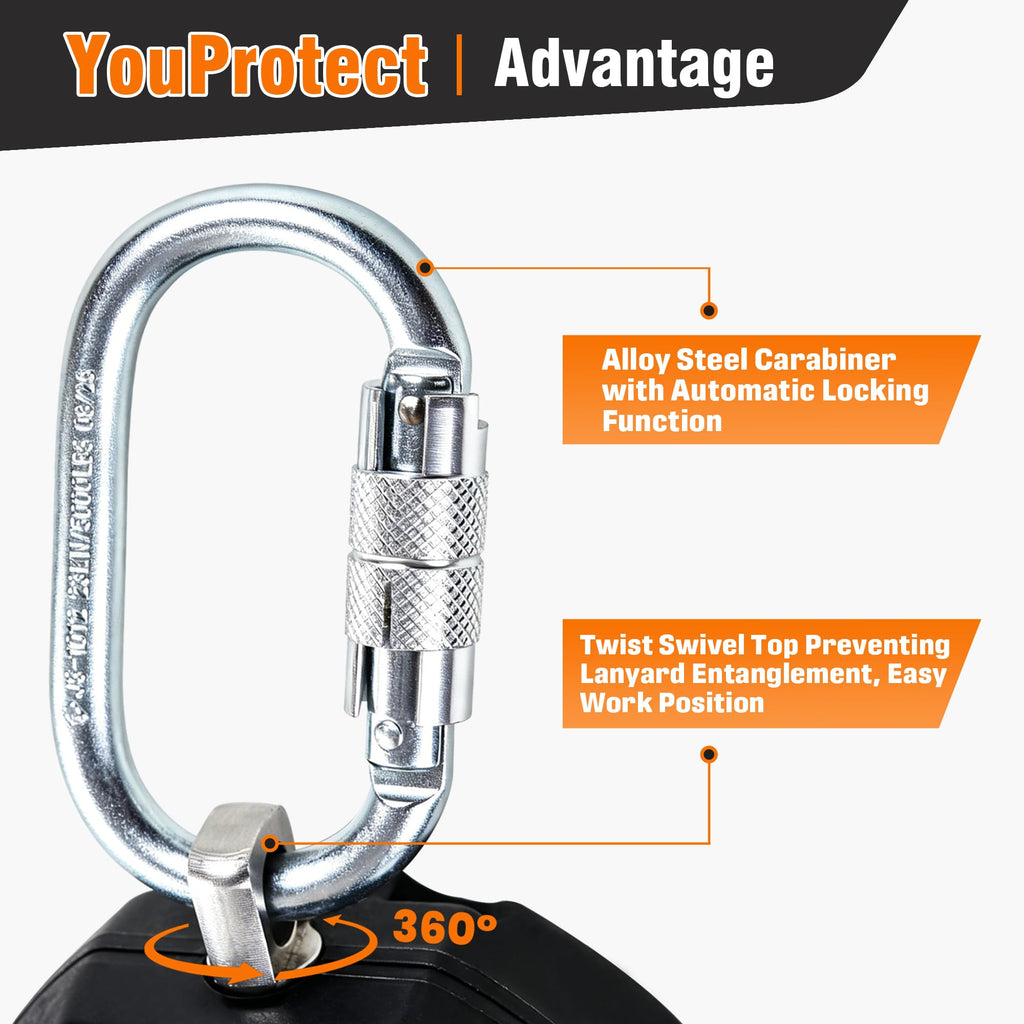 Self Retracting Lifeline 50FT Fall Protection Retractable Lanyard