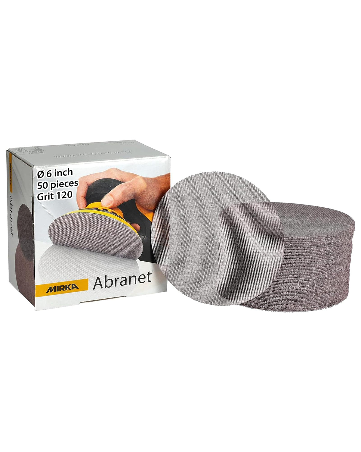 Mirka Abranet 6 Inch 120 Grit Mesh Sanding Discs, Hook and Loop, 50 Pack