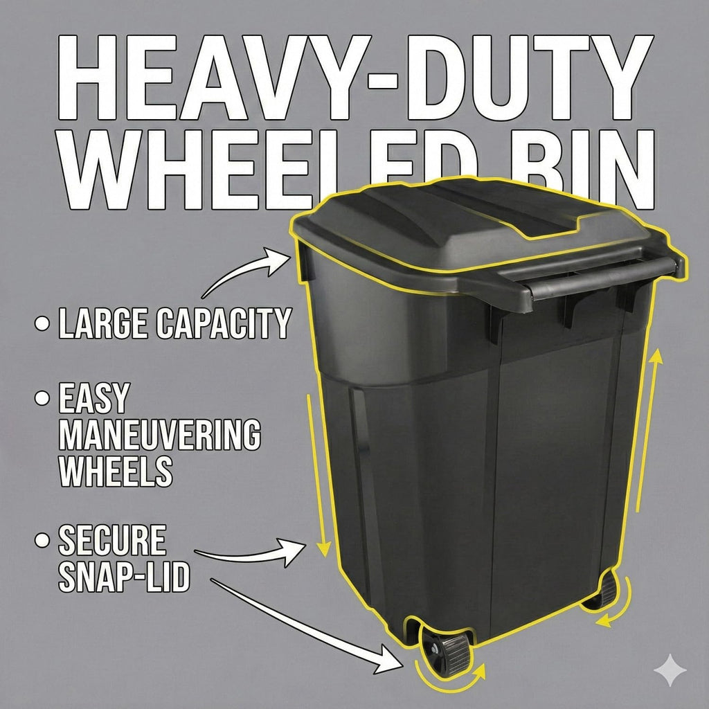 32 Gallon Outdoor Trash Can with Lid, Heavy-Duty Wheeled Garbage Bin for Backyard, Deck or Garage, Black, Can with