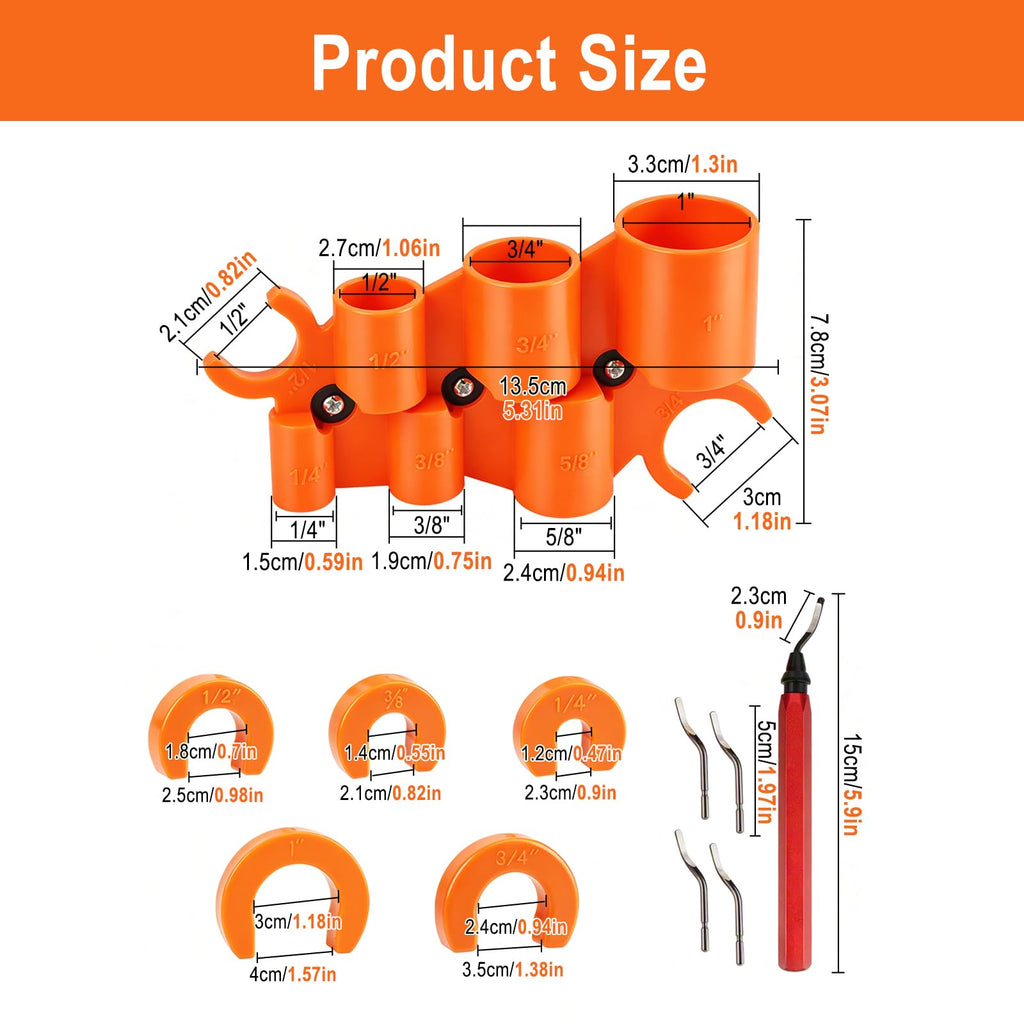 12 Pcs Depth Gauge and Pipe Deburring Tool for Copper, PVC, PEX, PPR, CPVC
