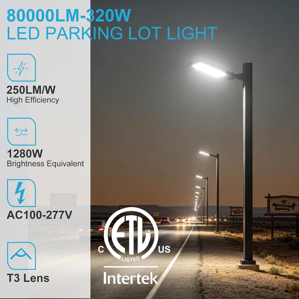 Lightdot Parking Lot Lights 320W, 2Pack ARM Mount LED Pole Lights Outdoor