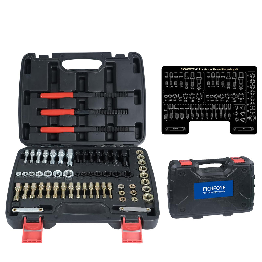 FICHFOYE 61Pcs Thread Restorer Tool, Heat-Treated Carbon Steel