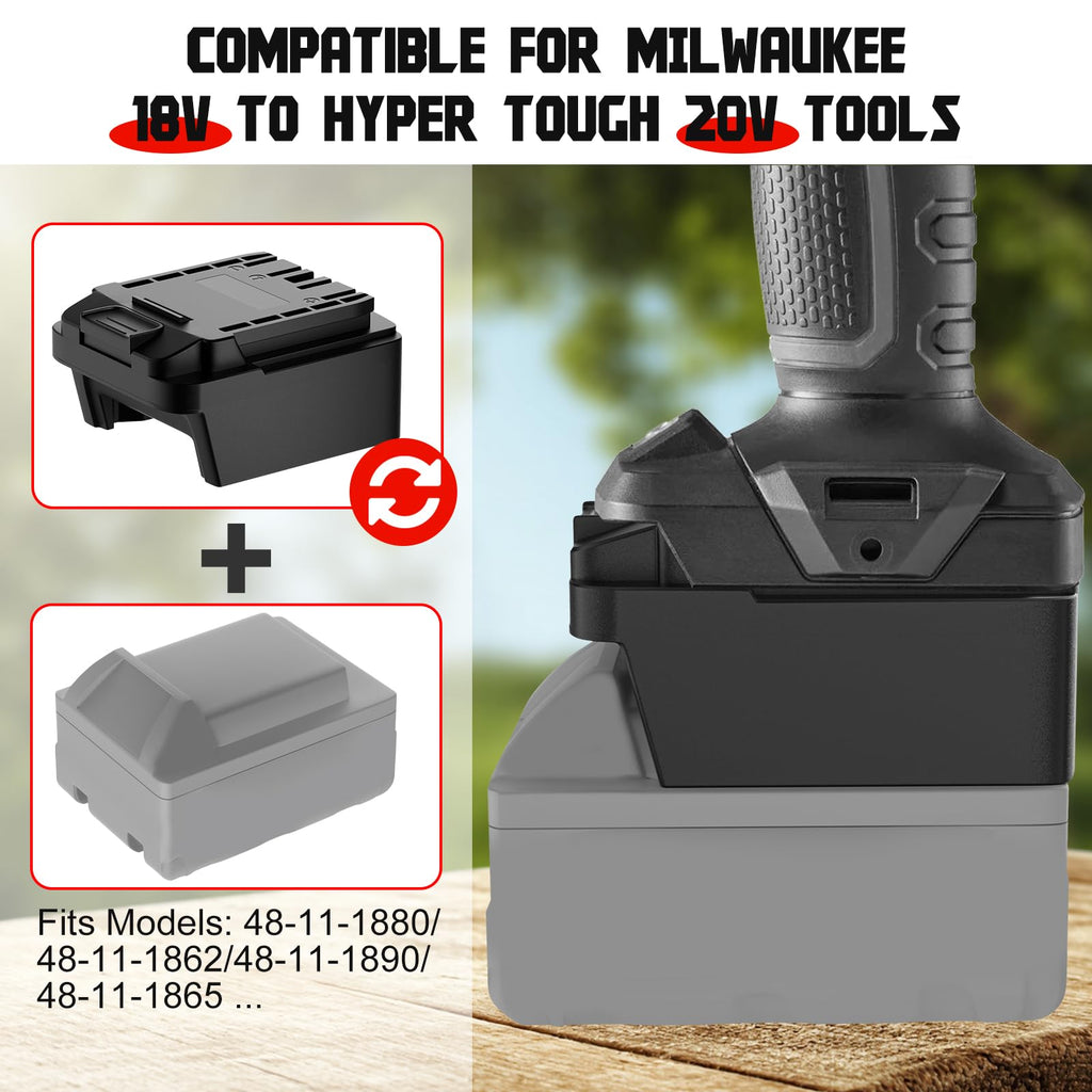 Battery Adapter Compatible for Milwaukee 18V Battery to Fit Hyper Tough 20V