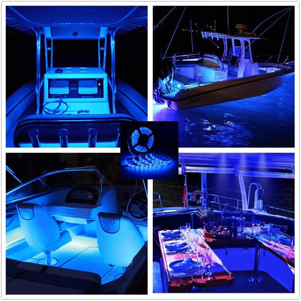 Boat Strip Lights Waterproof 16.4FT, 12v Blue Marine Pontoon Boat Lights