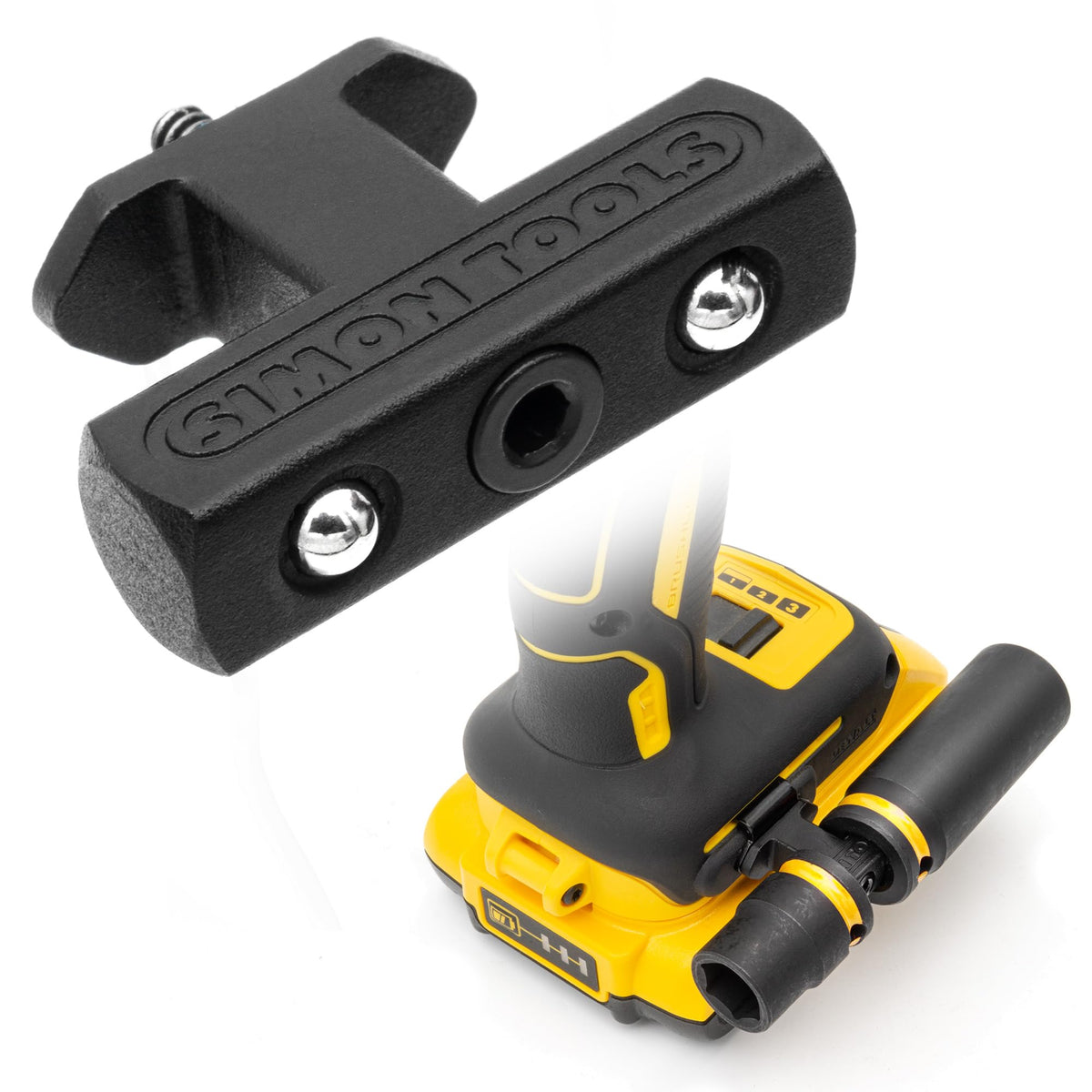 Simon Tools Socket Holder for Milwaukee & Dewalt Impact Wrenches | Choose 1/2" or 3/8" Size | Holds Two Sockets | Lightweight Aluminum, Low Profile | Mounts Using Belt Clip Screw Point