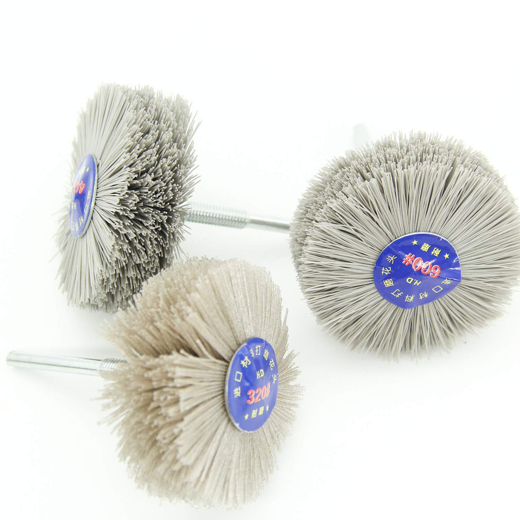 Woodwork Polish Grinder, Nylon Wheel Brush Abrasive, Grinding Head with 6mm Threaded Shank, Abrasive Nylon Wheel Brush, Sanding Mop, Abrasive Wheel (320/400/600# 3Pcs)