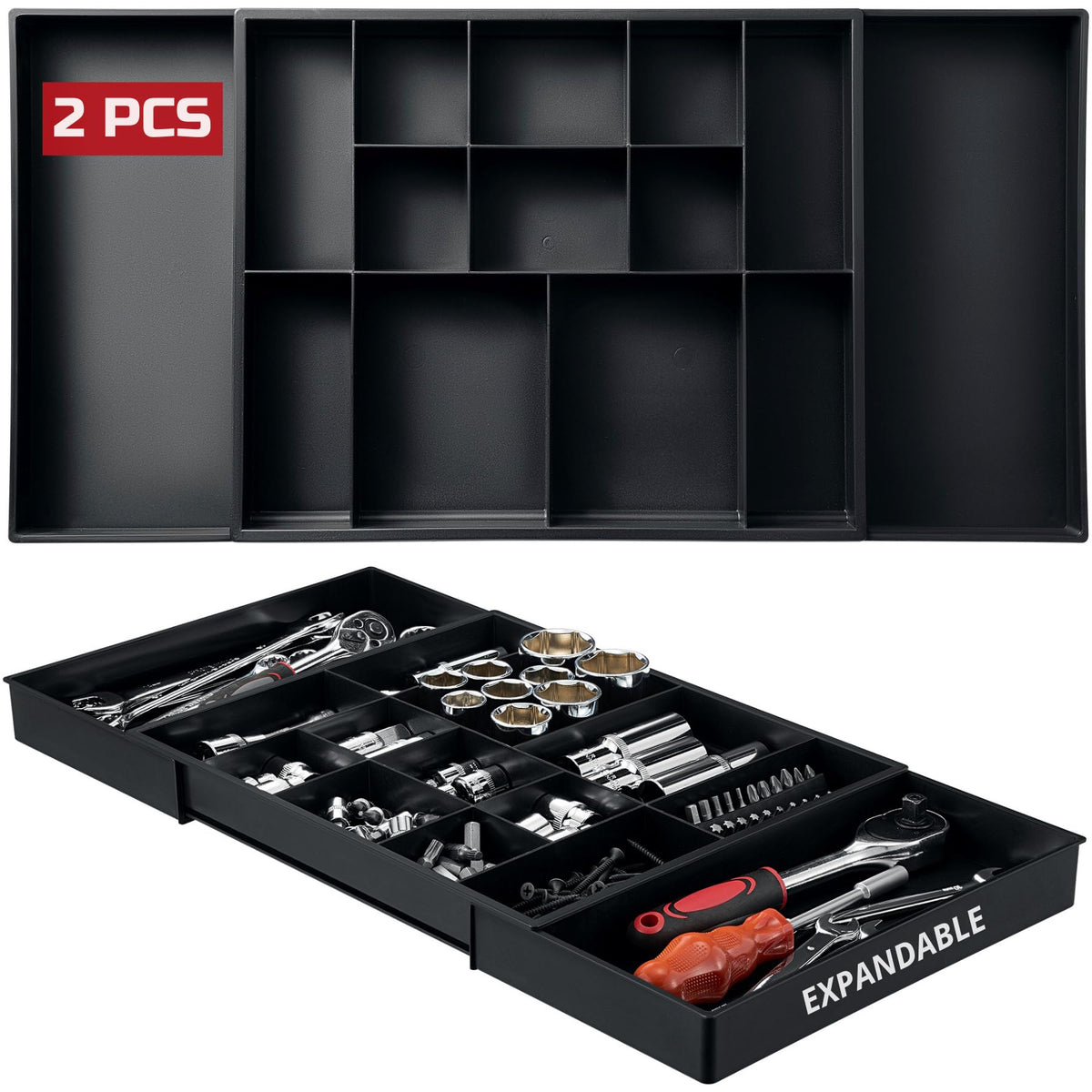 Tool Box Organizer Tray Divider Set, Expandable Large Toolbox Storage Tray Kit, Rolling Tool Chest Drawer Bins