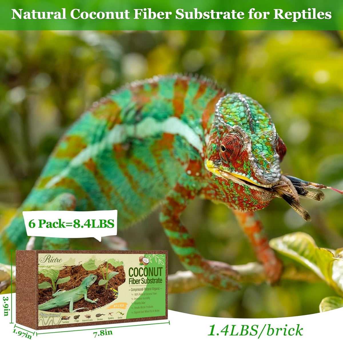 6 Pack Natural Coconut Fiber Substrate, Coco Coir Reptile Bedding