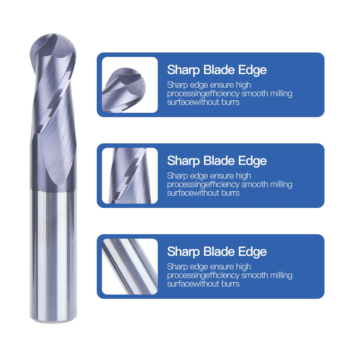 HUHAO 1/2 Inch Ball Nose Carbide End Mill,CNC Cutting Tools for Stainless Steel,Hardened Steels,High Temp Alloys,Medium Alloy Steels, 2 Flute,1/2" Shank