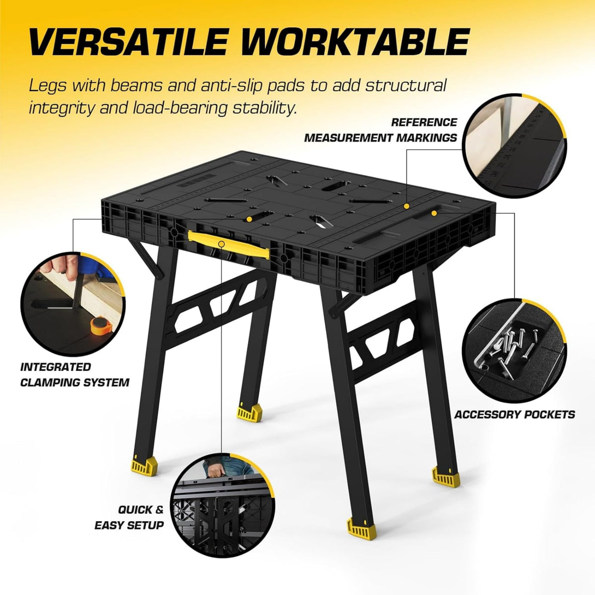 Portable Workbench, Folding Worktable, 1650lbs Capacity, Yellow