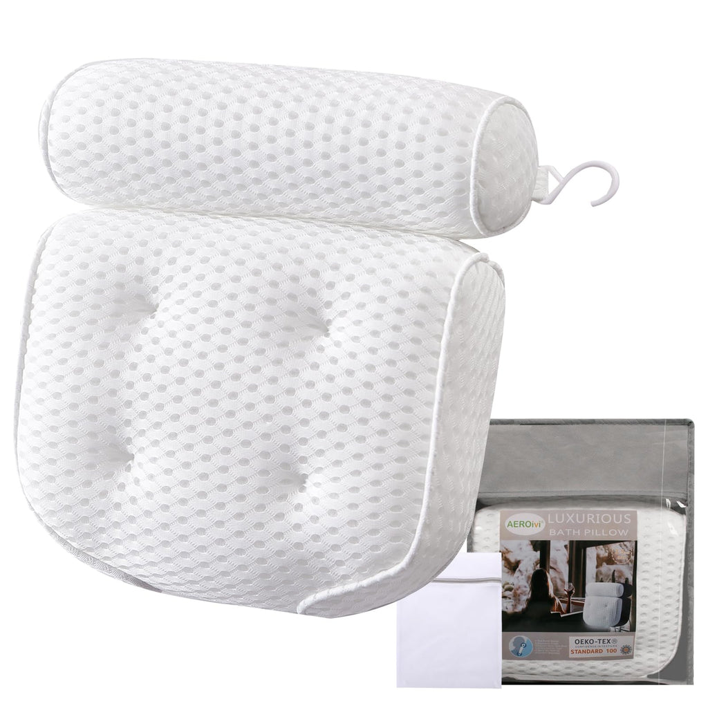 Luxury Bath Pillows for Tub Soft Mesh Strong 6 Suction Cups White