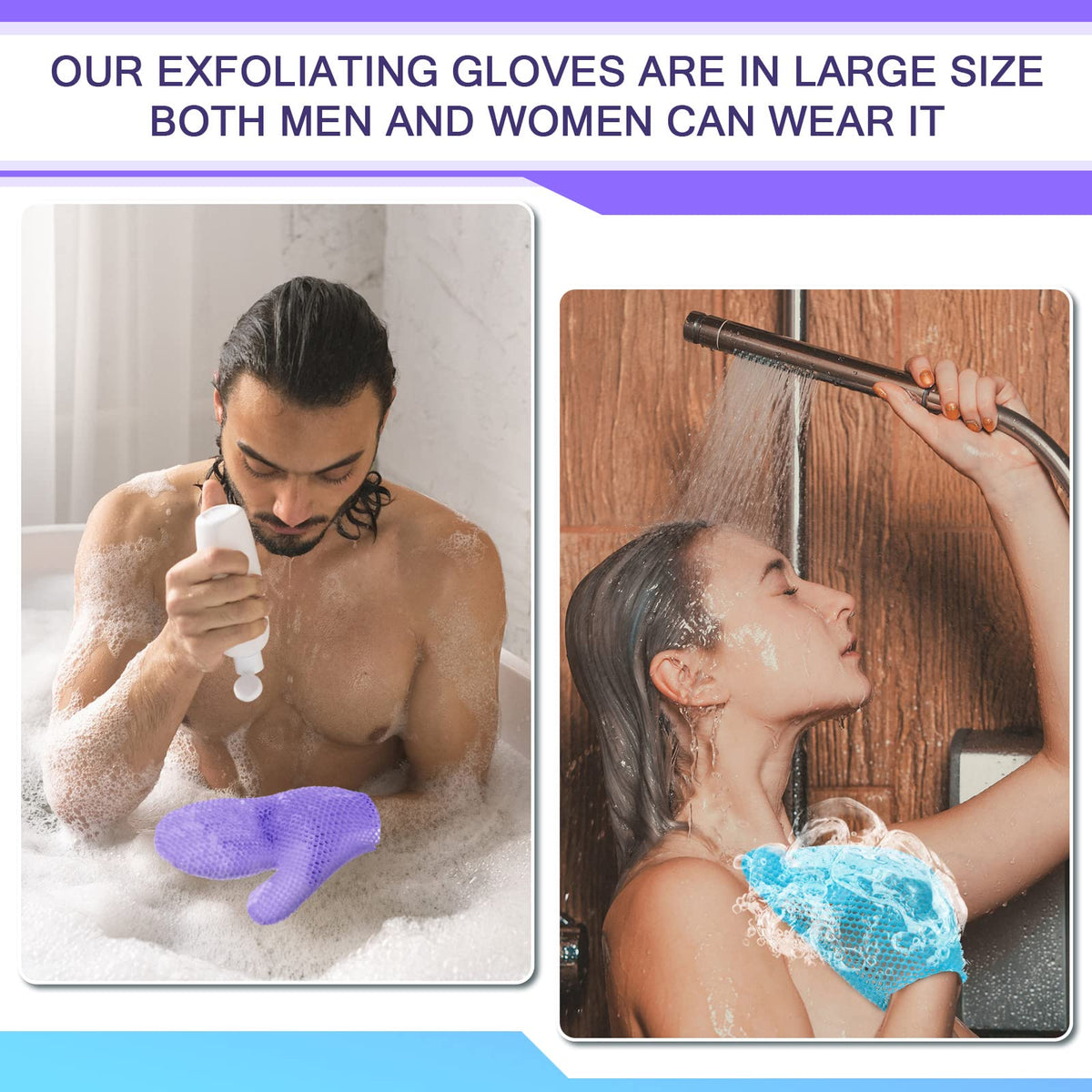 2 Pcs Honeycomb Bath Mitt Exfoliating Glove,Blue,Purple